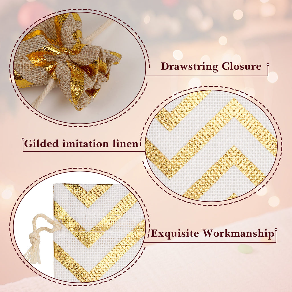 Linkidea 12 PCS Burlap Gift Drawstring Bags, 5.5'' x 3.9'' Striped Linen Pouch for Party Favors, Candy, Jewelry, Rustic Wedding Decoration(Striped Pattern)