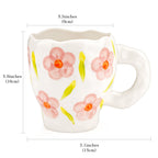 Linkidea Ceramic Coffee Mug, 12oz/350ml Hand-Painted Irregular Coffee Cup, Novelty Teacups with Handles for Beer, Latte, Hot Cocoa, Microwave and Dishwasher Safe (Pink Flower)