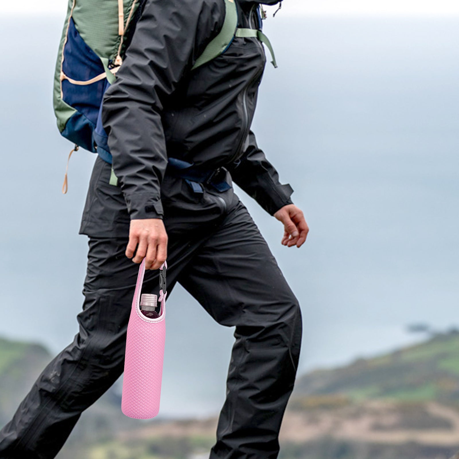 Linkidea Plastic Bottled Water Sleeve with Carry Strap Compatible with 16.9/20 Fl Oz Lifewtr, Smartwater, Portable Disposable Water Bottle Cover Holder for Outdoor, Pink