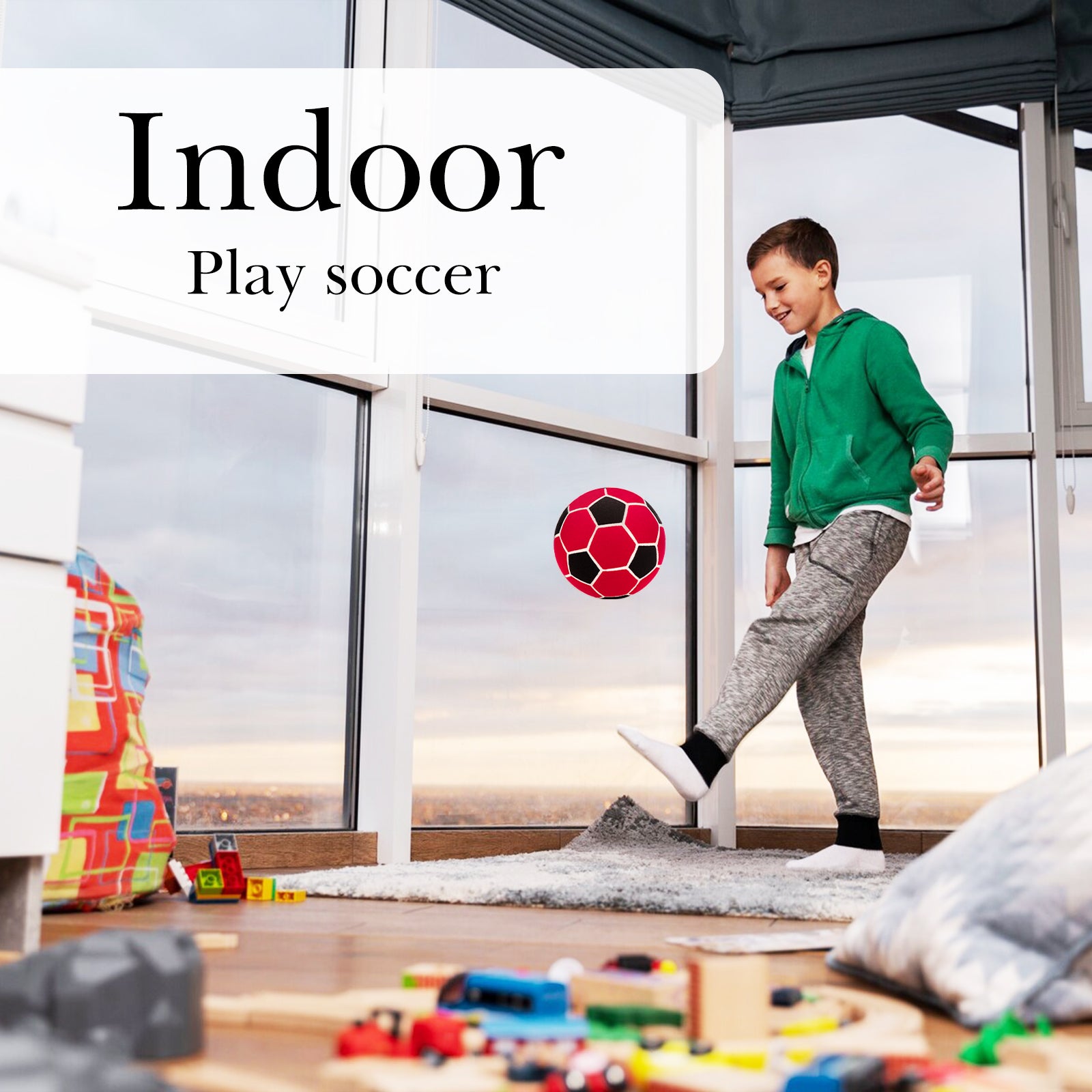 Linkidea Soccer Ball Size 4 for Indoor, Soft Soccer Ball for Inside House, Fun Soccer Gift for Kids with Pump (Black & Red)