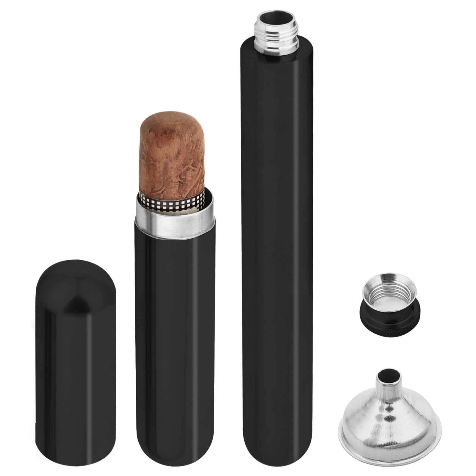 Linkidea Stainless Steel Hip Flask with Cigar Holder and Funnel, Portable Travel Flask for Cigars & Alcohol Storage (Black 2 Oz Capacity)