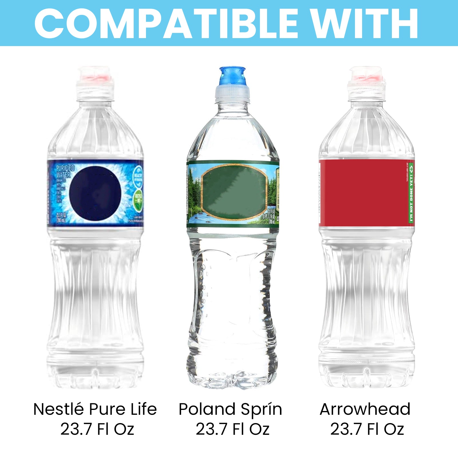 Linkidea 2 Pack Disposable Water Bottle Sleeve Compatible with Arrowhead 23.7 Fl Oz, Sport Cap Bottled Water Cover with Lockable Zipper, Light Blue