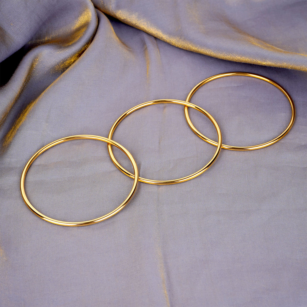 Plus Size Bangle Bracelets Set for Women, Set of 6 Stainless Steel Extra Large Round Golden Bangles Fashion Accessories, 9.8 Inches (XXL)