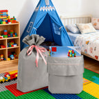 Linkidea 4 Pack Reusable Drawstring Gift Bags, Fabric Toy Storage Pouch for Building Blocks & Bricks, Party Favor Bags for Birthday, Christmas, Multi-Purpose Present Storage Bags (Grey)
