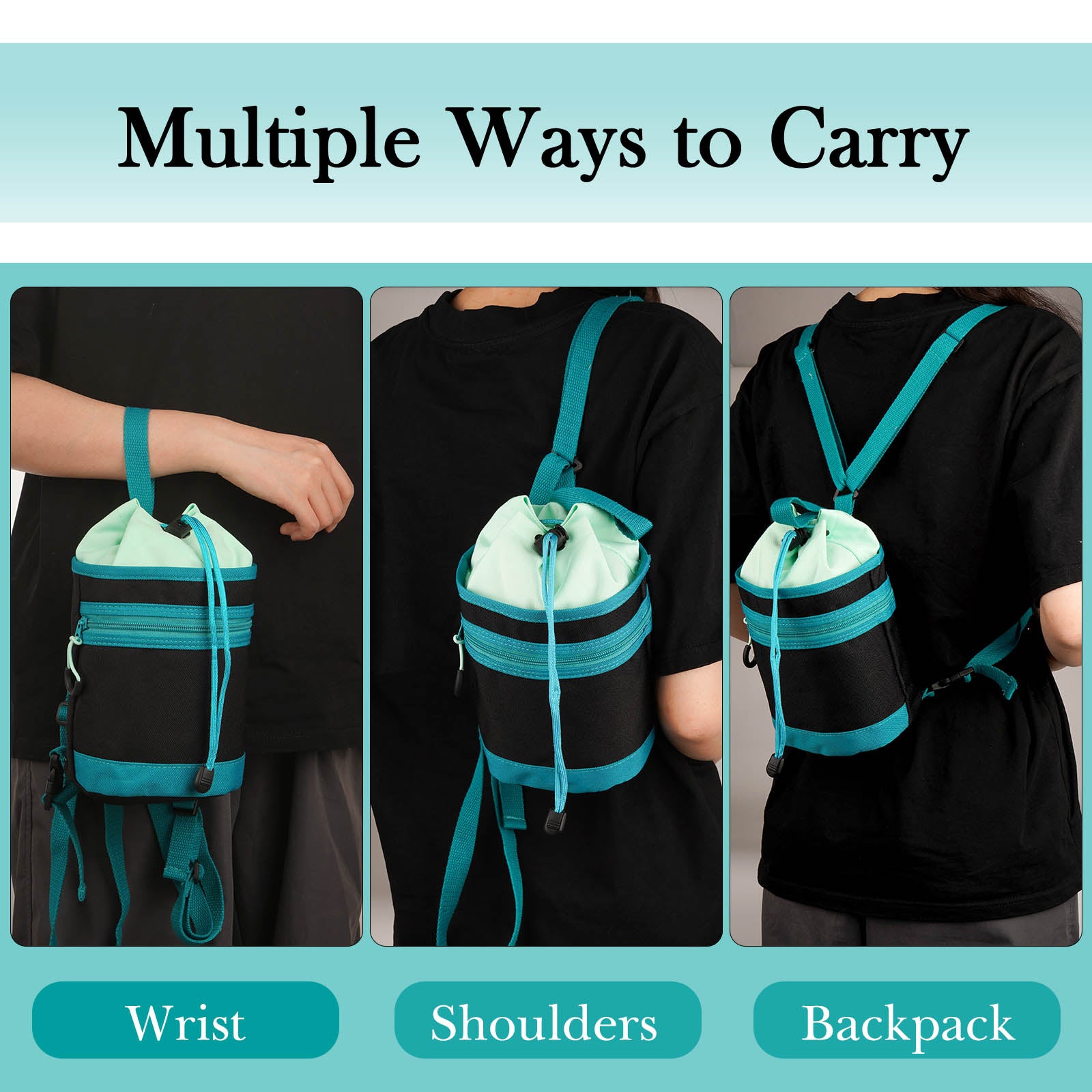Linkidea Half Gallon Water Bottle Carrier with Strap Compatible with 64oz YETI Rambler Bottle, Hydro Flask, Waterbottle Sling Bag Holder, Shoulder Strap with Phone Pocket, Black & Blue
