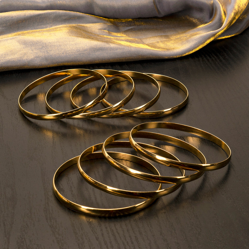 75 mm (2.95") Bangle Set for Women, 6 mm Wide Gold-Tone Stainless Steel Stackable Bracelets - Fits Palm Width up to ~110 mm