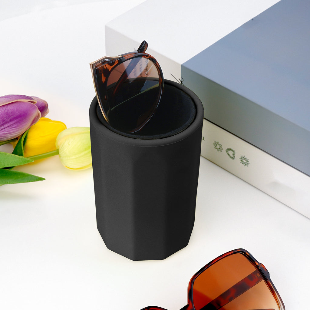 Sunglasses Desk Holder Stand Compatible with Extra Large Glasses, Black Silicone Eyewear Display Storage Organizer with Plush Lined