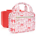 Linkidea Pink Bows Lunch Bag, Thermal Insulated Box Container, Portable Box Tote Bag for Women, Easy Clean Water Resistant Fabric with Zippered Pockets