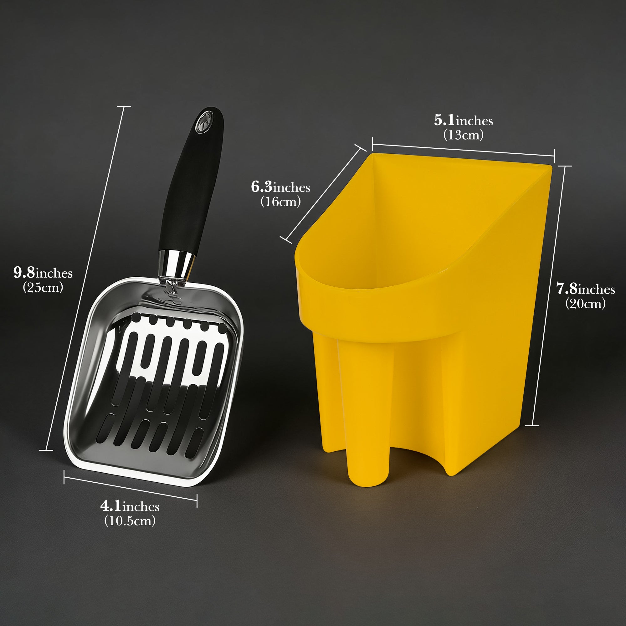 Linkidea Cat Litter Scooper with Holder, Stainless Steel Heavy Duty Metal Litter Scoop with Container, Fast Sifting for Clumping Litter for Easy and Efficient Cleaning