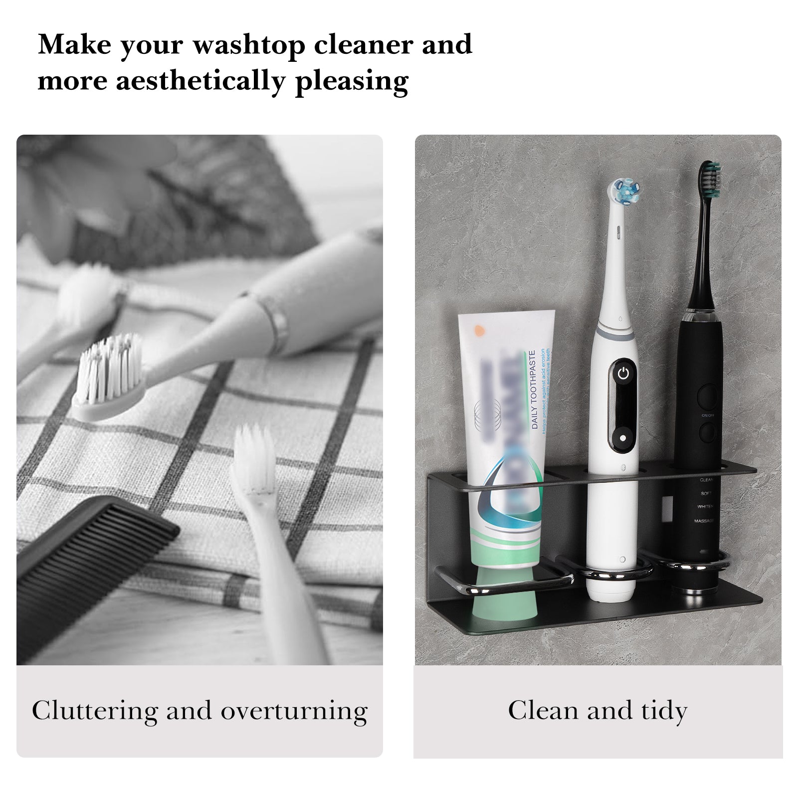 Linkidea Wall Mount Electric Toothbrush Holder for Bathroom, Aluminum Self Adhesive Tooth Brush Organizer Hanger Compatible with Oral-B iO Series, Philips Sonicare, 7AM2M, Aquasonic(Black)