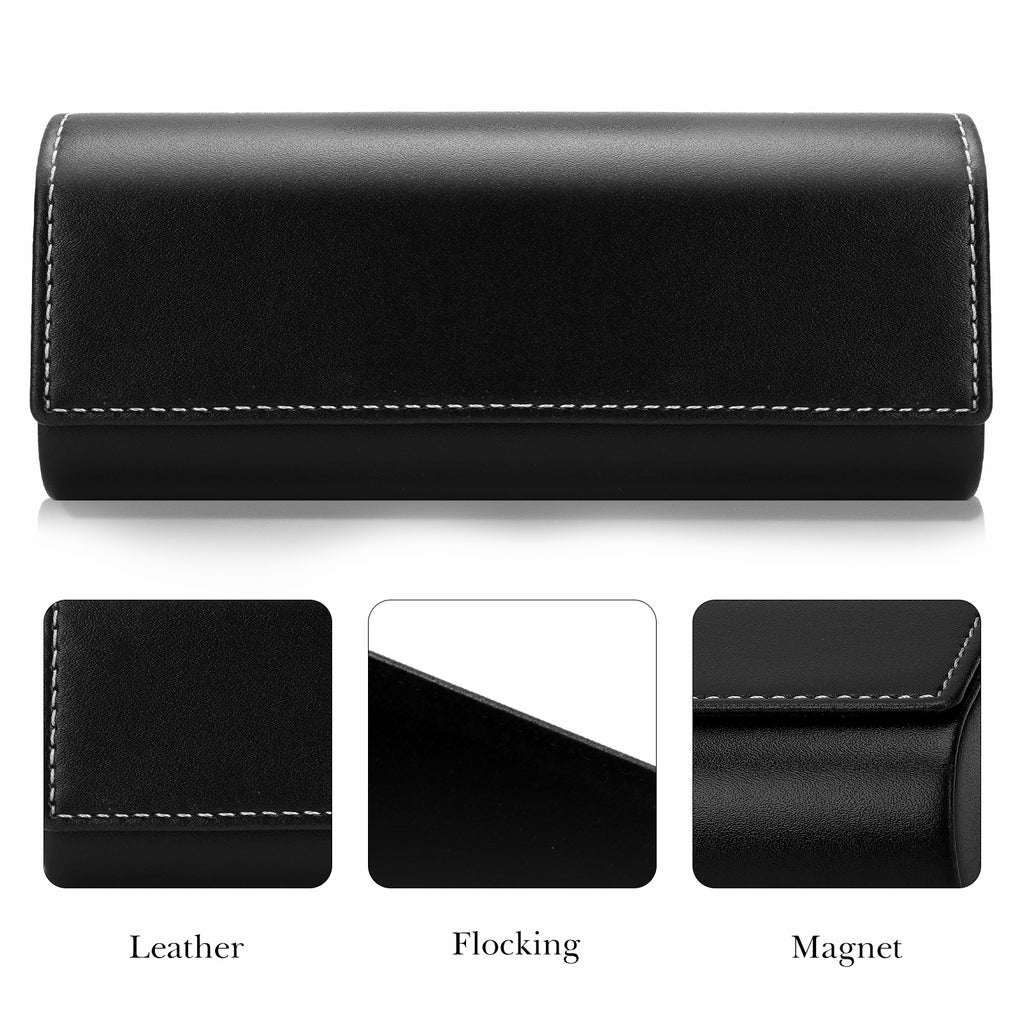 Extra Large Hard Shell Sunglasses Case, Vegan Leather Sunwear Storage Bag Pouch Organizer Compatible with Quay COME THRU JEZABELL Gucci GG1422S GG1440S Persol PO3328S (XL, Black)