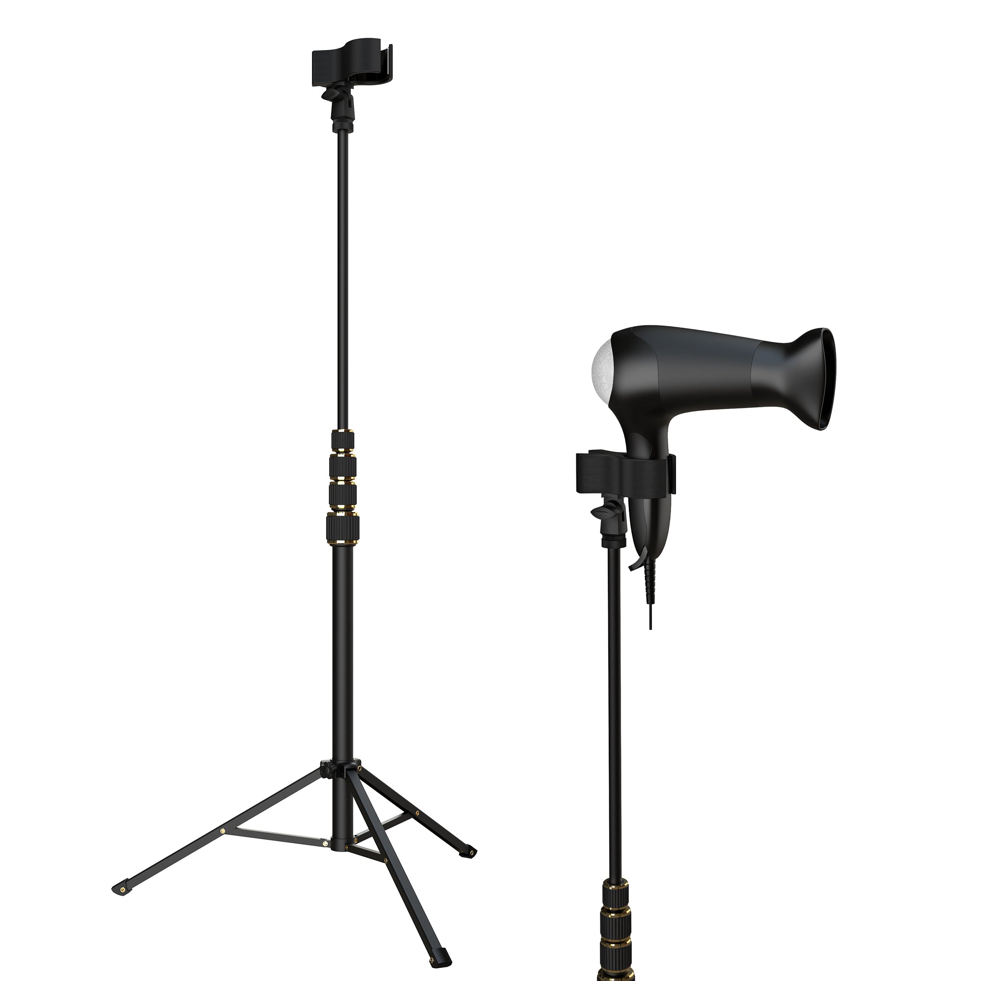 Hair Dryer Stand Hands Free, Heavy Duty 24 to 76 inches Adjustable Blow Dryer Holder with Non-Slip Tripod and Universal Clip for Salons and Home Use