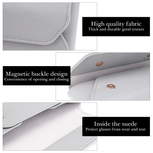 Extra Large Sunglasses Pouch Case, Vegan Leather Sun Glasses Organizer Soft Bag Compatible with Gucci GG0595S GG0875S GG0351S GG1087S RayBan RB4840S RB2132 RB3707 (XL, Grey)