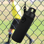 Linkidea Water Bottle Fence Sleeve with Hook Compatible with YETI Rambler Bottle 18oz, Hydro Flask Wide Mouth Bottle 18oz/20oz, Neoprene Bottle Shoulder Strap Bag for Outdoor Sports, Black