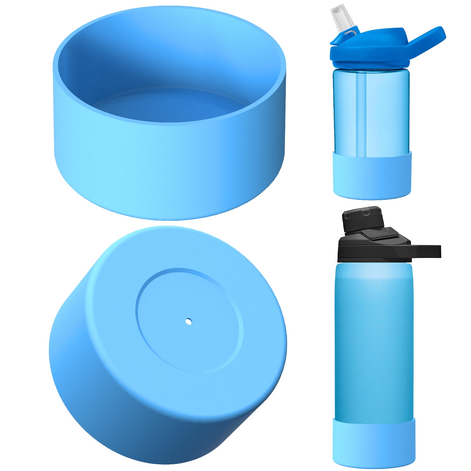 Linkidea 2 Pack Water Bottle Boot Compatible with CamelBak Eddy+20oz/25oz, Chute Mag 20oz/25oz, Carry Cap, Silicone Anti-Slip Bottle Bottom Bumper Protector (Blue)