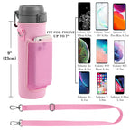 Linkidea Water Bottle Carrier with Strap Compatible with Stanley Quick Flip GO 24/36oz, IceFlow Fast Flow 24/36oz, Waterbottle Sling Bag Holder, Shoulder Strap with Phone Mesh Pocket, Pink