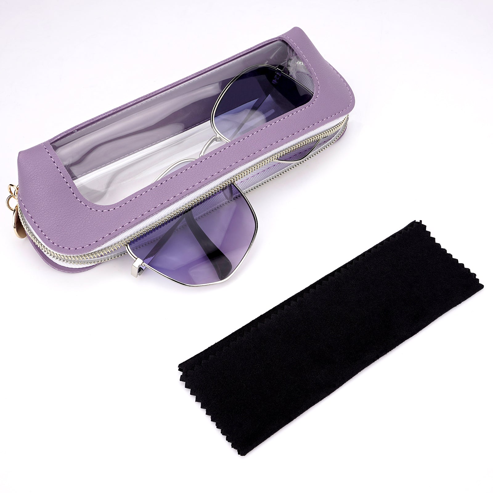 Extra Large Sunglasses Pouch Case, Vegan Leather Clear Sun Glasses Organizer Soft Bag Compatible with RB3026 RB3025 RB3689 FT0783 FT0783 FT0965 GG1422S GG1440S (XXL, Purple)