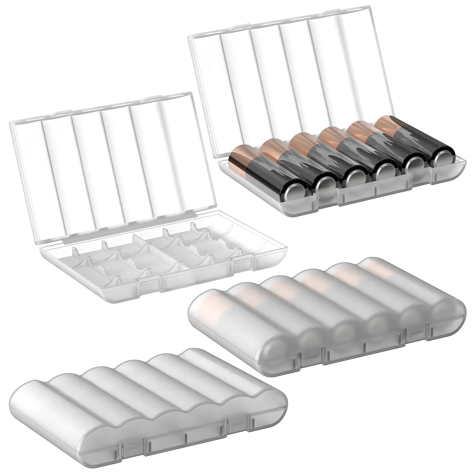 Linkidea 4 Pack Waterproof AA Battery Storage Case, Portable Organizer Holds 6 Batteries, Compact Travel-Friendly Design for Home, Camping, Electronics Accessories (Clear)