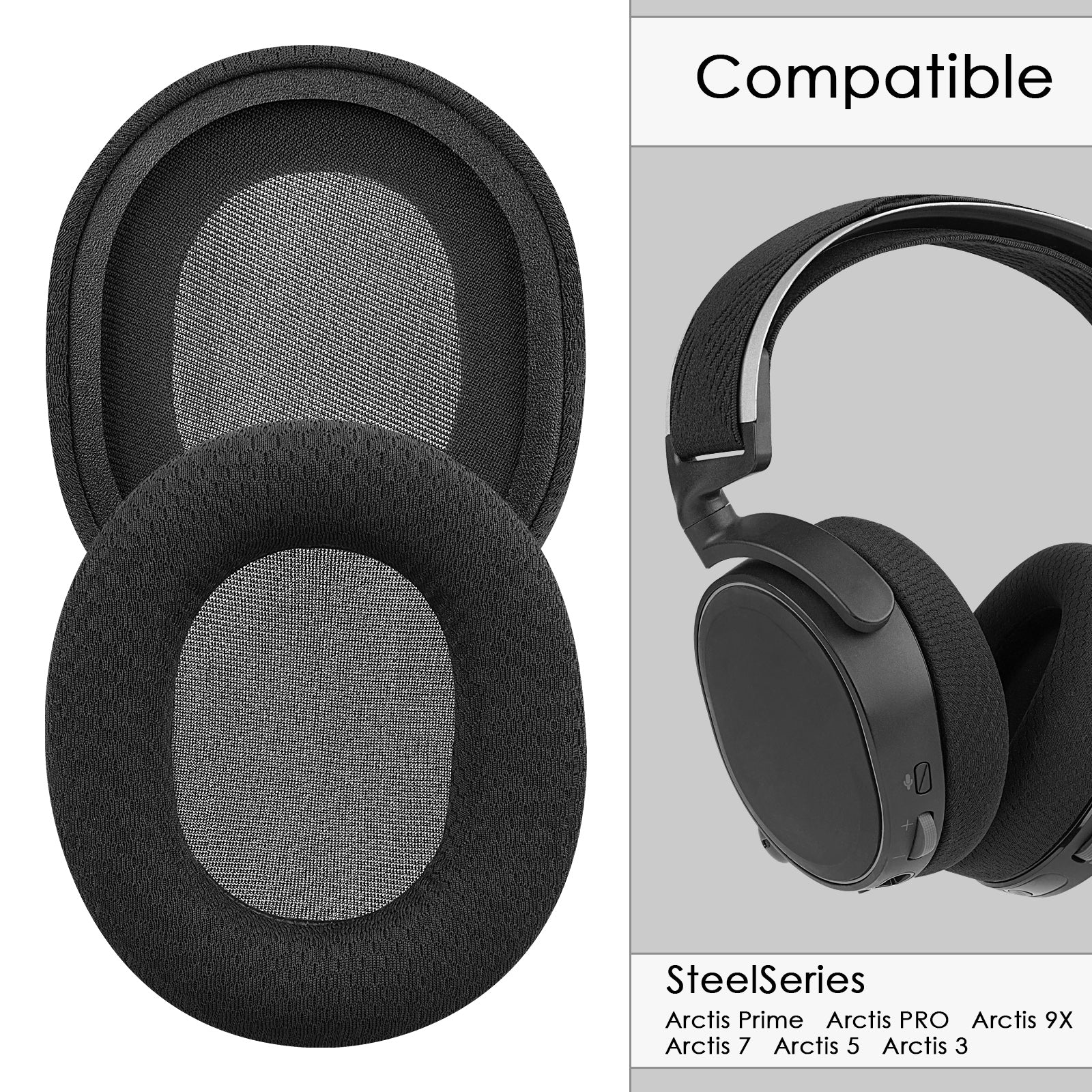 Replacement Ear Pads for SteelSeries Arctis Prime/PRO/9X/7/5/3 Headphones, Headset Earpads (Mesh Fabric / Black)