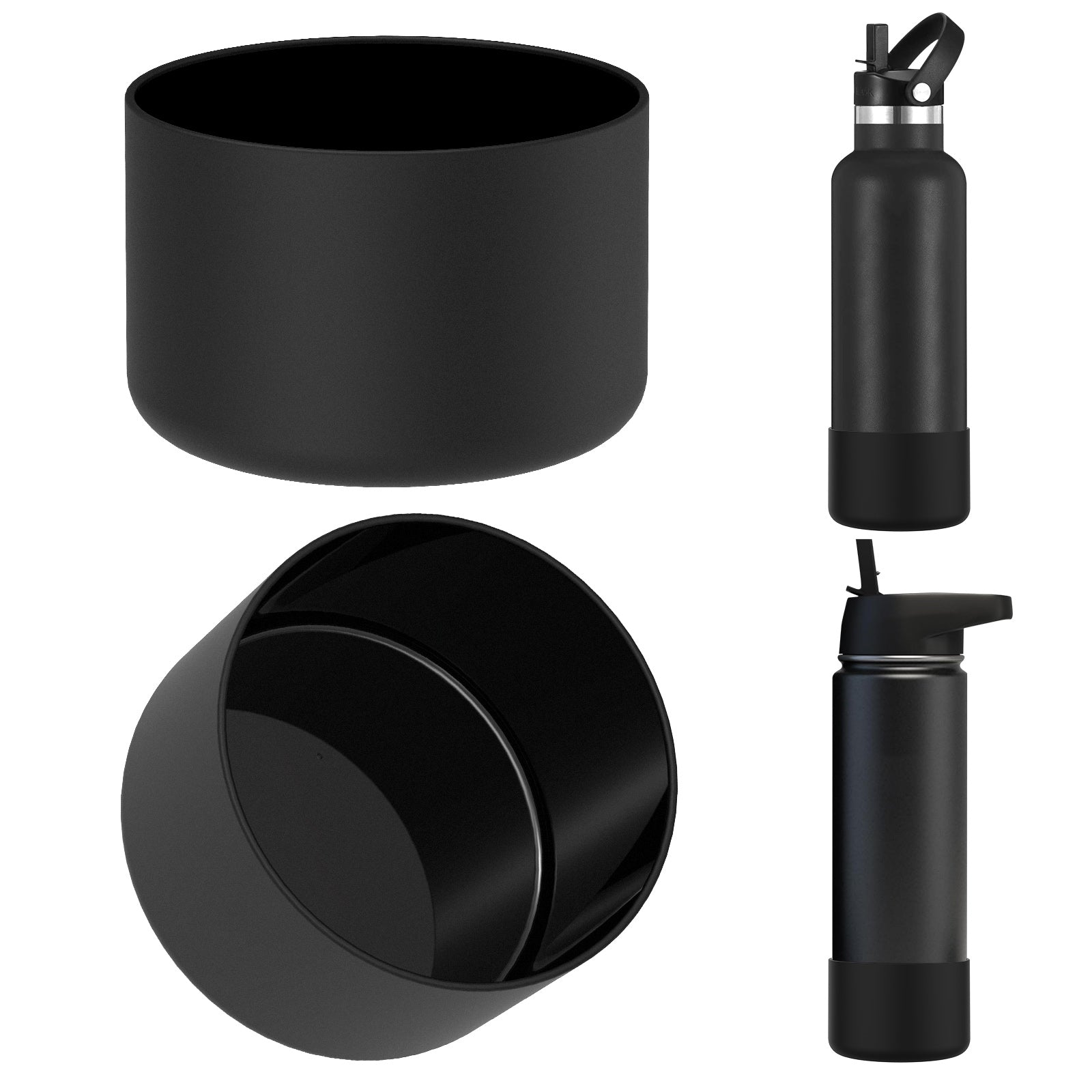 Linkidea 2 Pack Water Bottle Boot Compatible with IRON °FLASK Wide/Narrow Mouth 12oz/14oz/16oz/18oz/20oz/22oz/24oz, Silicone Bottle Bottom Sleeve Cover Bumper Protector (Black)