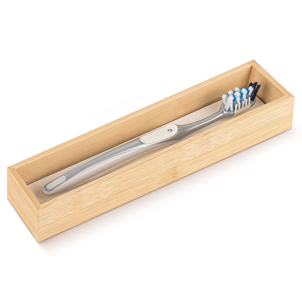 Linkidea Wooden Toothbrush Holder with Drainage Hole, Bathroom Drawer Organizer with Drying Diatomite Stone, Compatible with Extra Clean, Oral-B CrossAction Toothbrush