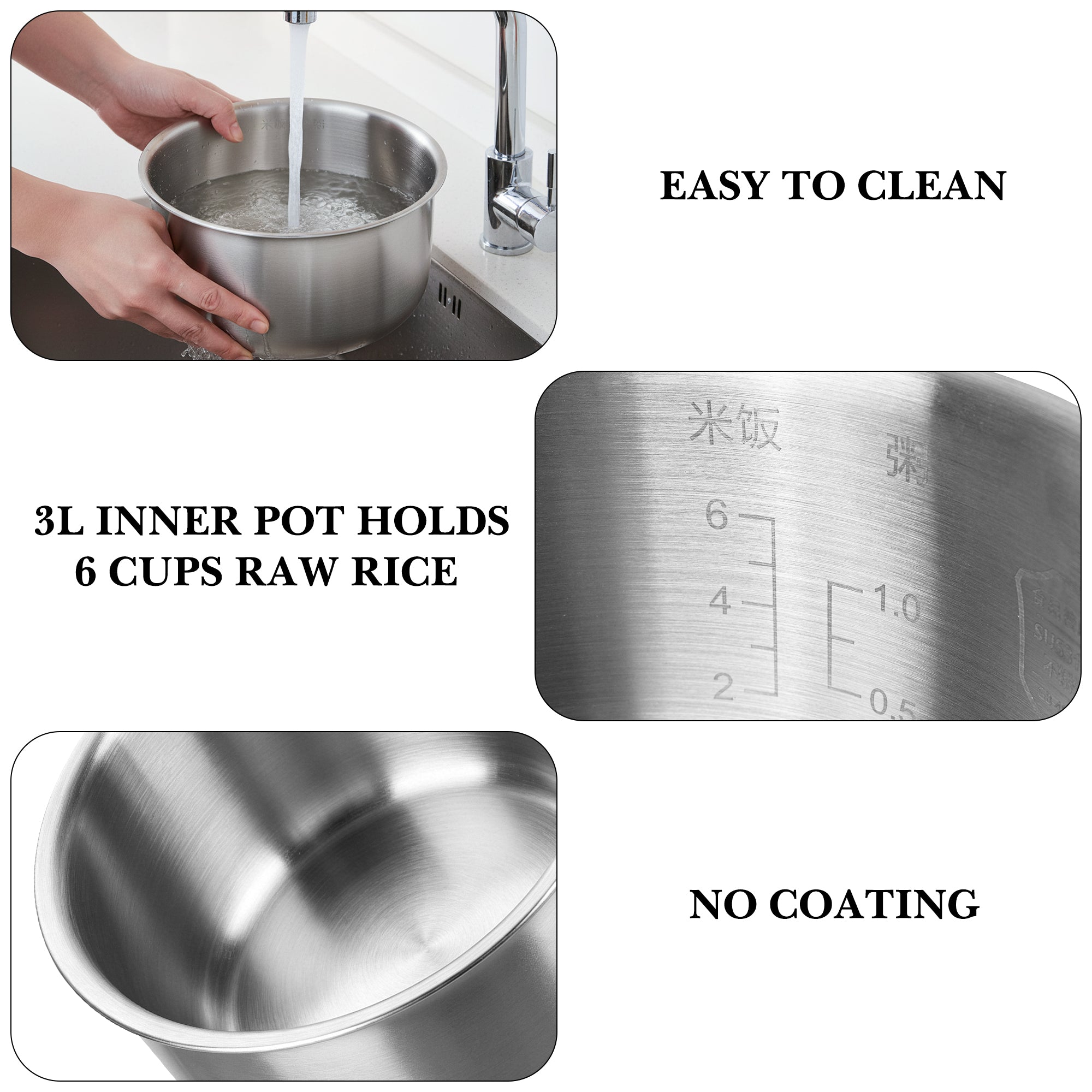 Linkidea Rice Cooker 316 Stainless Steel Inner Pot Compatible with CUCKOO CR-0633F, CR-0632F, CR-0631F, CR-0675FG, CR-0655F, Dishwasher Safe, No Coating Replacement Bowl