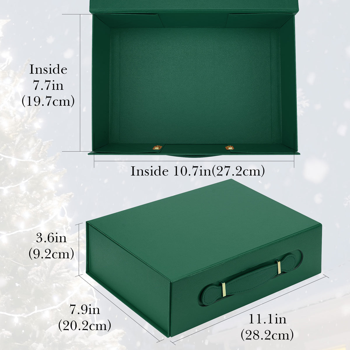 Linkidea Quick Assemble Magnetic Gift Box, Foldable Rigid Gift Box with Shredded Paper Filler, Gift Packaging for Over-Ear Headphones & Electronics (Green)