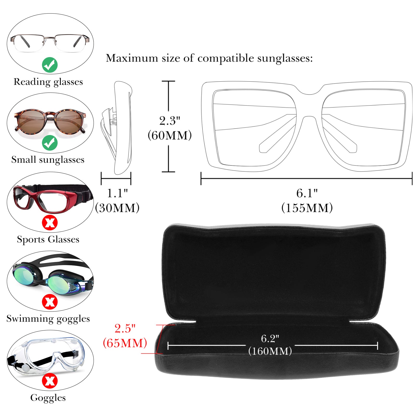 Extra Large Hard Shell Sunglasses Case, 2 Pack Oversized Sun Glasses Storage Organizer Compatible with DIOR Diorbay S1U Prada PR 59WS PR 63XS Gucci GG0595S GG0422S GG0879S
