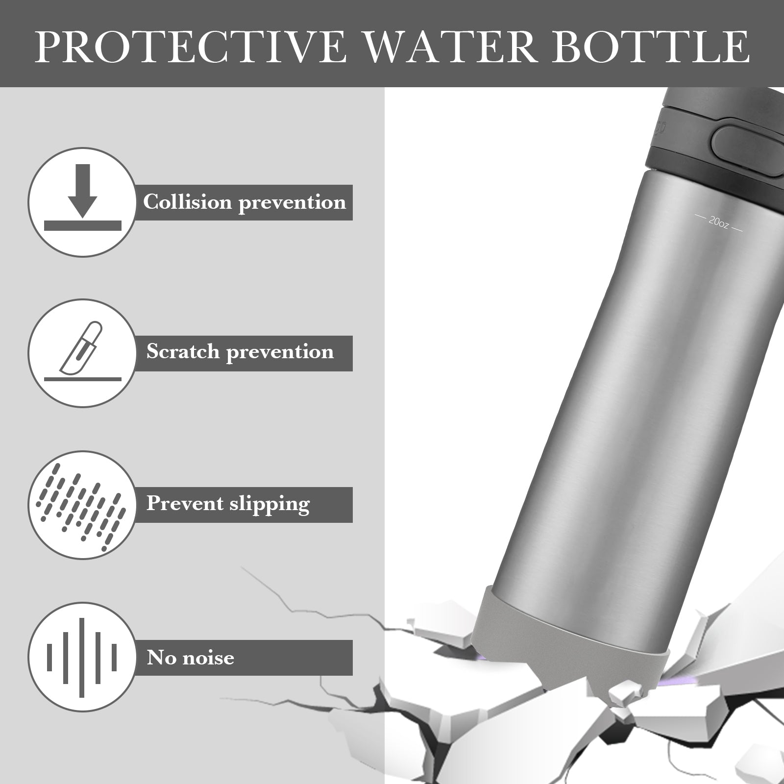 Linkidea 2 Pack Water Bottle Boot Compatible with Contigo Jackson Chill 2.0 20oz/24oz, Ashland Chill 20oz/24oz, Silicone Anti-Slip Bottle Bottom Bumper Protector (Gray)