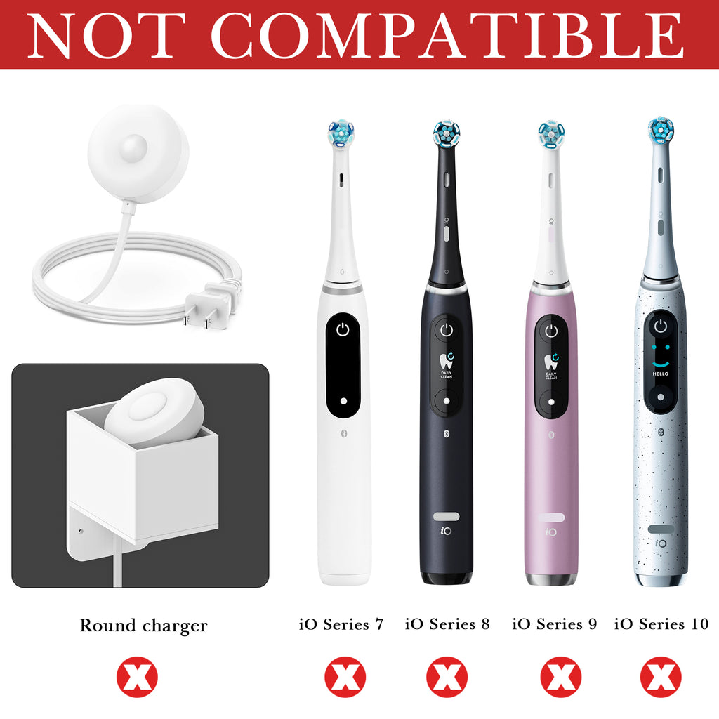 Linkidea Wall Mount Electric Toothbrush Charger Holder with Cable Organizer, Self-Adherent Powered Tooth Brush Stand Compatible with Oral-B iO 3/5, Smart, Pro, Genius Oval Charger Only