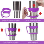 Linkidea Tumbler Handle Compatible with 30oz YETI Rambler, OZARK TRAIL Tumbler, Portable Anti Slip Travel Mug Grip, Purple
