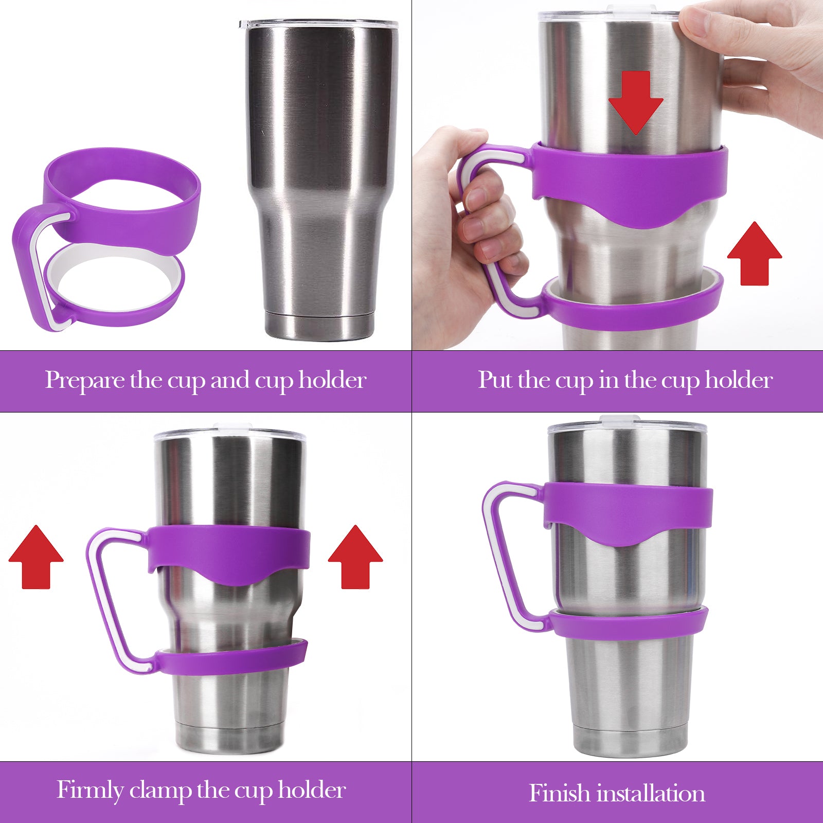 Linkidea Tumbler Handle Compatible with 30oz YETI Rambler, OZARK TRAIL Tumbler, Portable Anti Slip Travel Mug Grip, Purple
