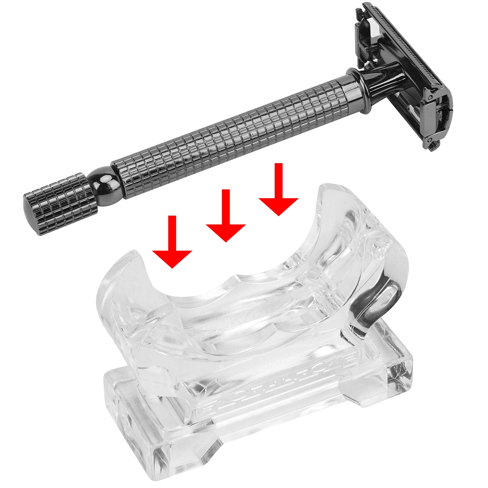 Linkidea Acrylic Men's Razor Stand Holder, Stable Storage Bracket Bathroom Countertop Organizer, Easy Clean, Compatible with Gillette Fusion 5 Power, Merkur 23C, Shaving Revolution (Clear)