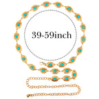 Plus Size Chain Belt for Women, Turquoise Stone Gold Metal Chain Belt Women Belly Waist Chains, Extra Long Body Chain, 59 Inch Adjustable Chunky Belt Chain