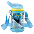Linkidea Clear Water Bottle Carrier with Strap Compatible with Contigo 14oz, Zak Designs, YETI Rambler Jr. 12oz Kids Bottles, Transparent Waterbottle Sling Bag Holder, Shoulder Strap, Blue