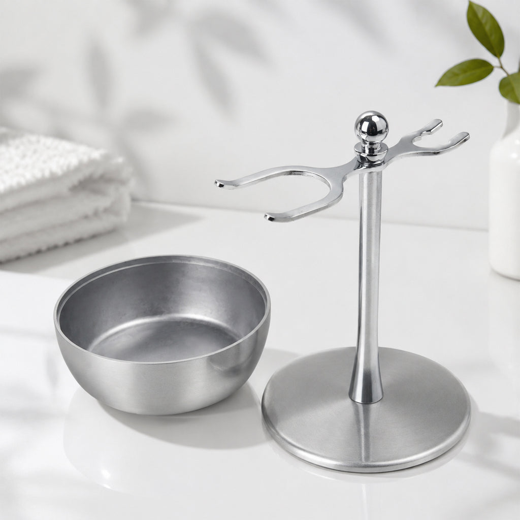 Linkidea Aluminum Alloy Razor and Brush Stand with Shaving Soap Bowl, Wet Shaving Holder Compatible with Merkur, Rockwell Double Edge Razors (Silver)