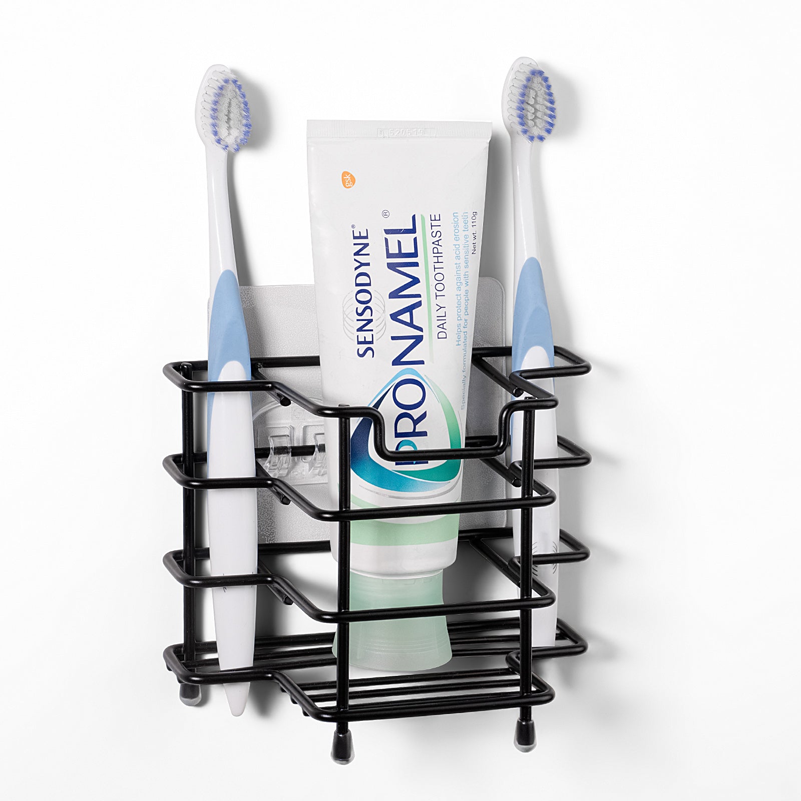 Linkidea Toothbrush Holder for Shower, Stainless Steel Brush Stand, Countertop/Wall Mount 3 Slots Organizer Compatible with Colgate Extra Clean, Oral-B CrossAction Manual Toothbrush (Black)