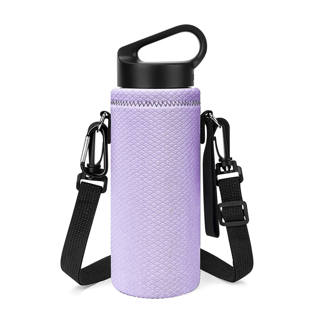 Linkidea Water Bottle Carrier with Shoulder Strap Compatible with Hydroflask Standard Mouth 18oz, CamelBak Carry Cap 20oz,Waterbottle Sling Bag Holder (Light Purple)