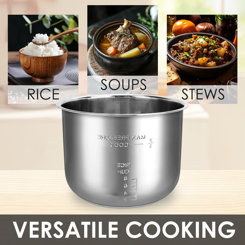 Linkidea Rice Cooker Inner Pot Replacement, 304 Stainless Steel Pressure Cooker Pot, Dishwasher Safe Inner Compatible with Crock Pot Model SCCPPC800-V1, Express 8qt xl (8 QT, Silver)