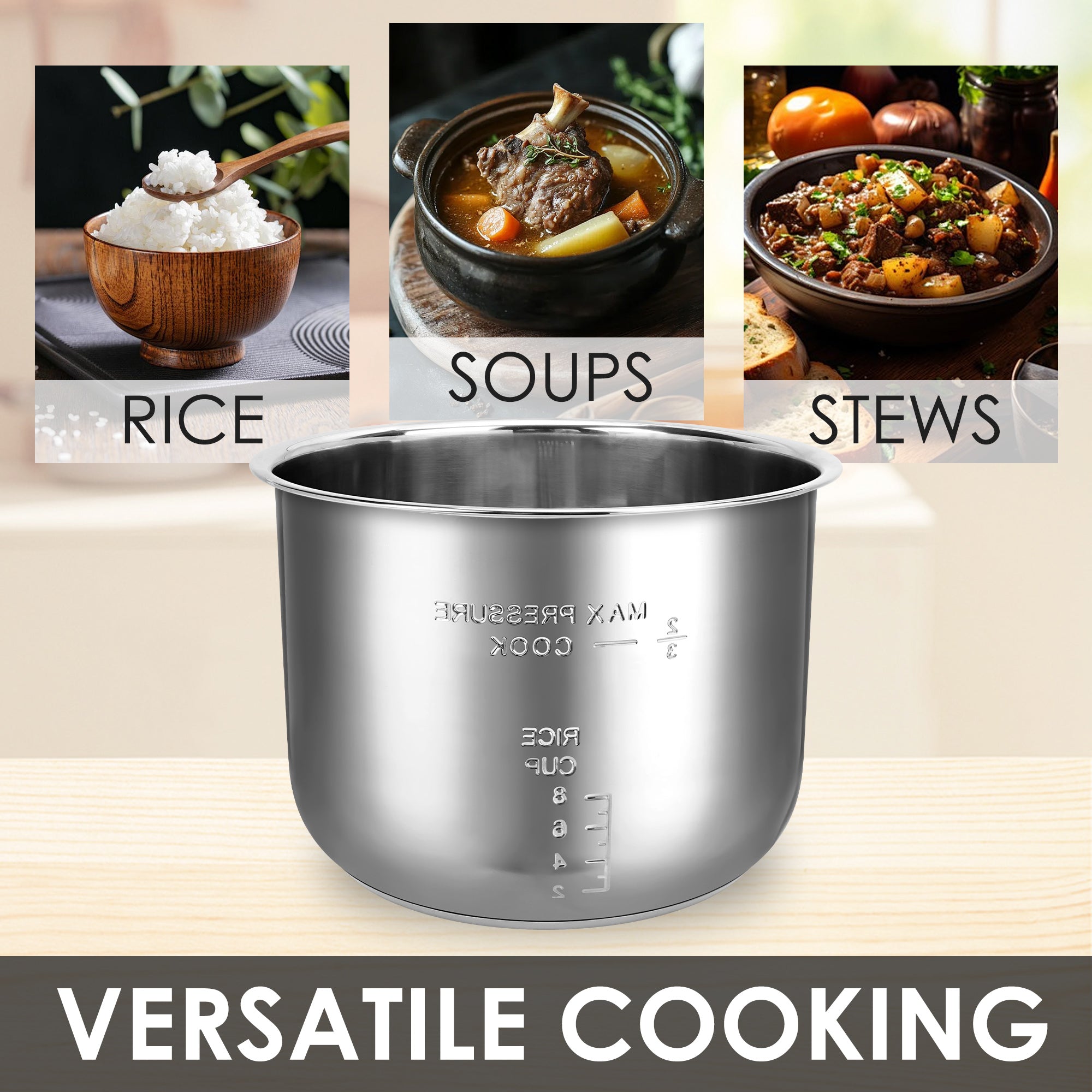 Linkidea Rice Cooker Inner Pot Replacement, 304 Stainless Steel Pressure Cooker Pot, Dishwasher Safe Inner Compatible with Crock Pot Model SCCPPC800-V1, Express 8qt xl (8 QT, Silver)
