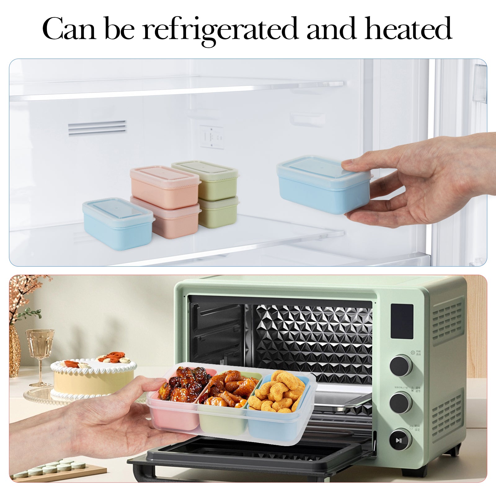 Linkidea 4 Set Snack Containers with 3 Removable Compartments, Reusable Food Prep Storage Box with Lids, Safe in Refrigerators, Microwaves, Dishwashers