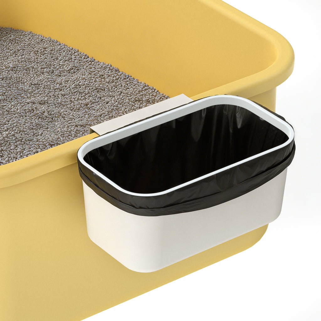 Cat Litter Waste Bin Kit with 100 Liners & Storage Hook, Hanging Disposal Container for Litter Box Sidewall, Space-Saving Scoop Station for Daily Cleanup