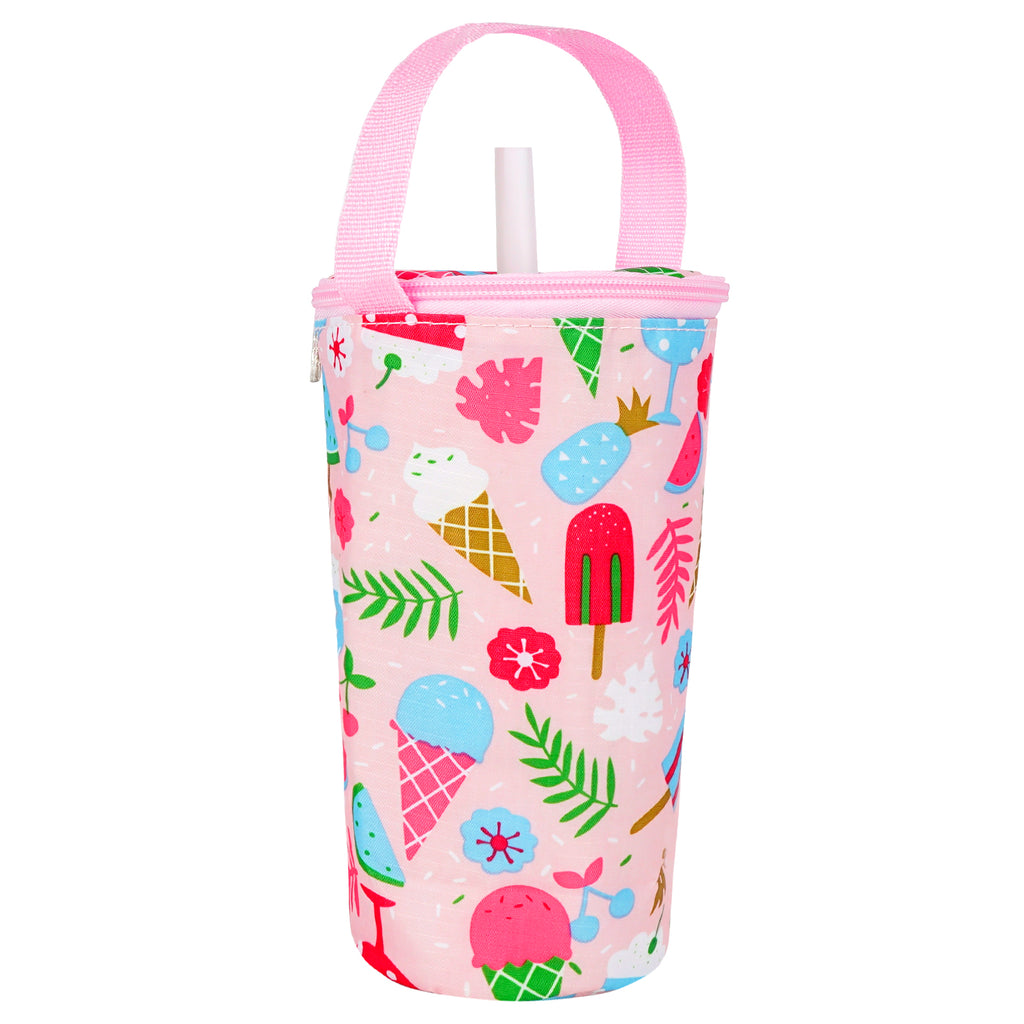 Linkidea Iced Coffee Cup Carrier Holder Compatible with Starbucks Venti and Trenta, Dunkin'Donuts, Oxford Cloth Drink Cooler Warmer Bag for 22oz - 32oz Coffee Beverage Drinks Cup, Pink