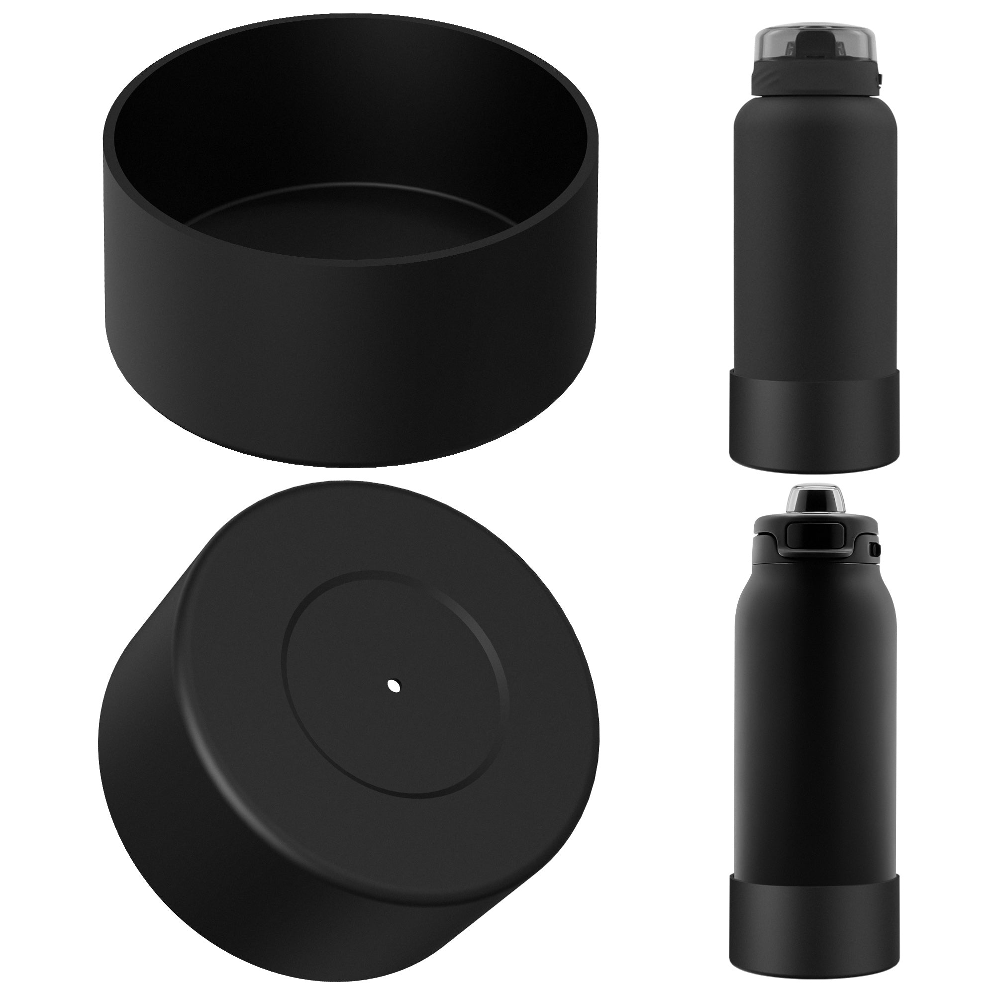 Linkidea 2 Pack Water Bottle Boot Compatible with Ello Cooper / Pop & Fill Bottle 32oz, Silicone Anti-Slip Bottle Bottom Sleeve Bumper Protector (Black)