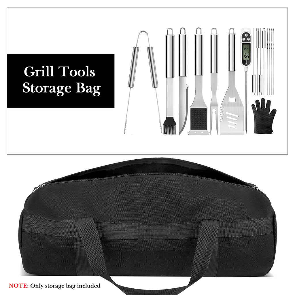 Linkidea 24" Grill Accessory Storage Bag, Double Zipper BBQ Tool Storage Bags, Extra Thick Grill Bag for Outdoor Grilling, Camping, Hiking (Black)