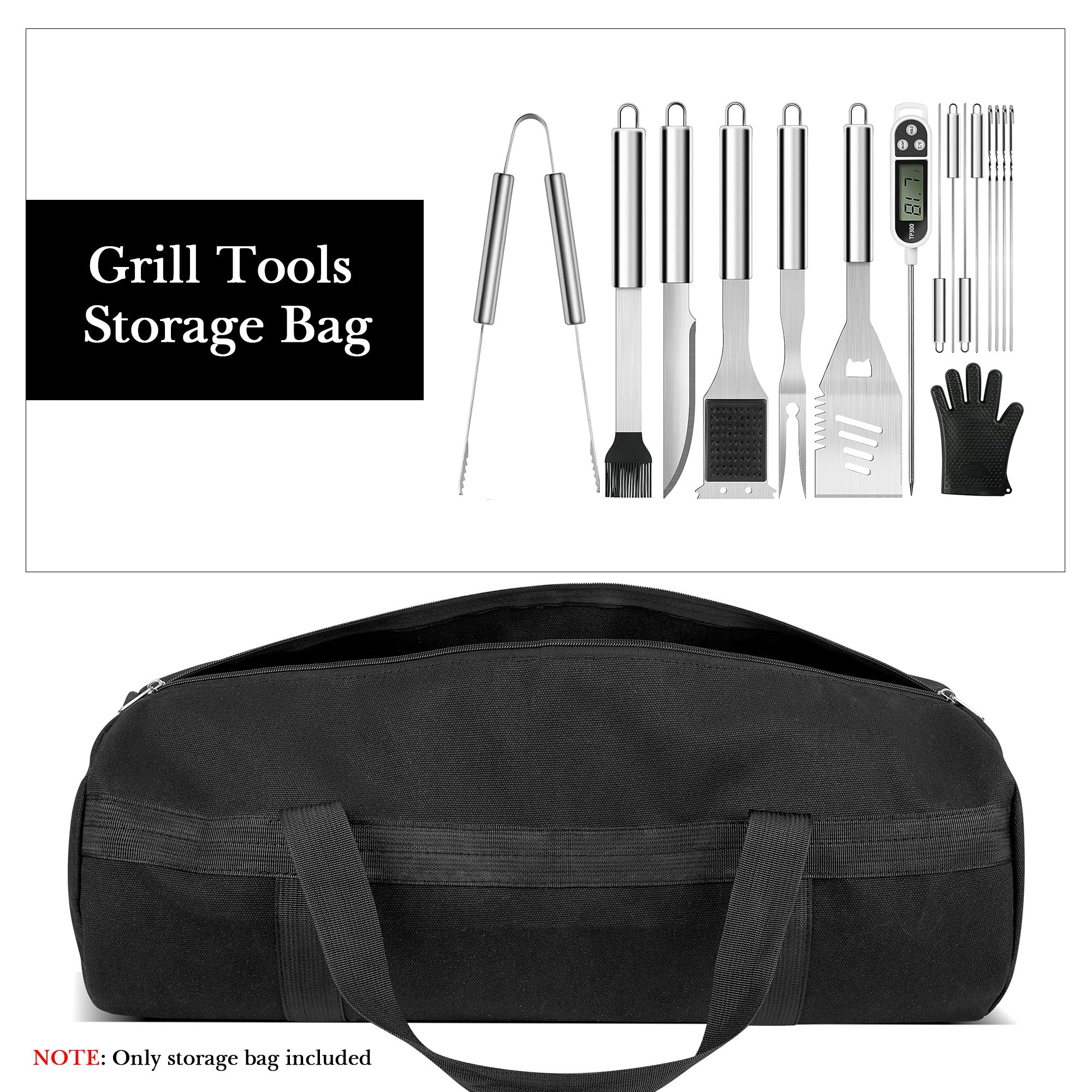 Linkidea 24" Grill Accessory Storage Bag, Double Zipper BBQ Tool Storage Bags, Extra Thick Grill Bag for Outdoor Grilling, Camping, Hiking (Black)