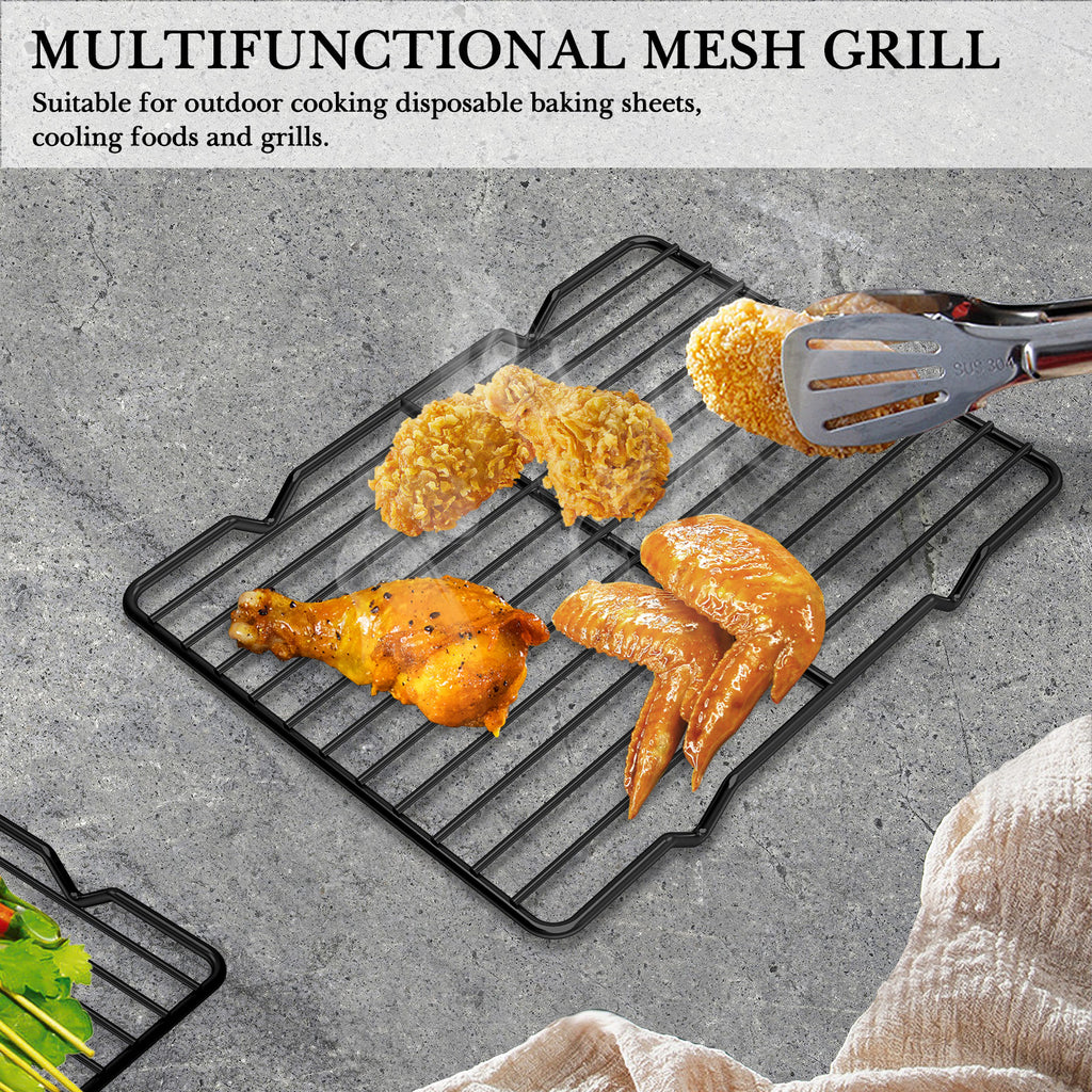 Linkidea Metal Grate Cooling Rack Pack of 2, Stainless Steel Baking Cooling Rack Rectangle 7.8'' x 10.2'', Oven Safe Grid Wire Racks for Roasting Disposable Pan (Black)