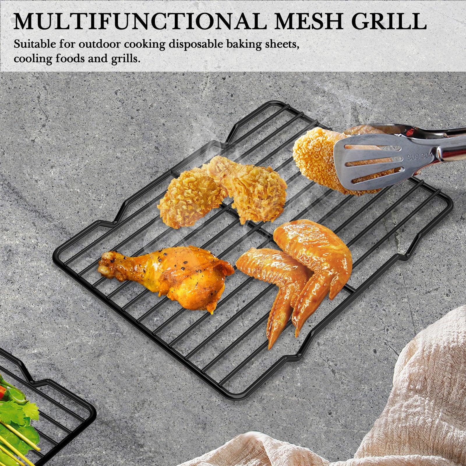 Linkidea Metal Grate Cooling Rack Pack of 2, Stainless Steel Baking Cooling Rack Rectangle 7.8'' x 10.2'', Oven Safe Grid Wire Racks for Roasting Disposable Pan (Black)