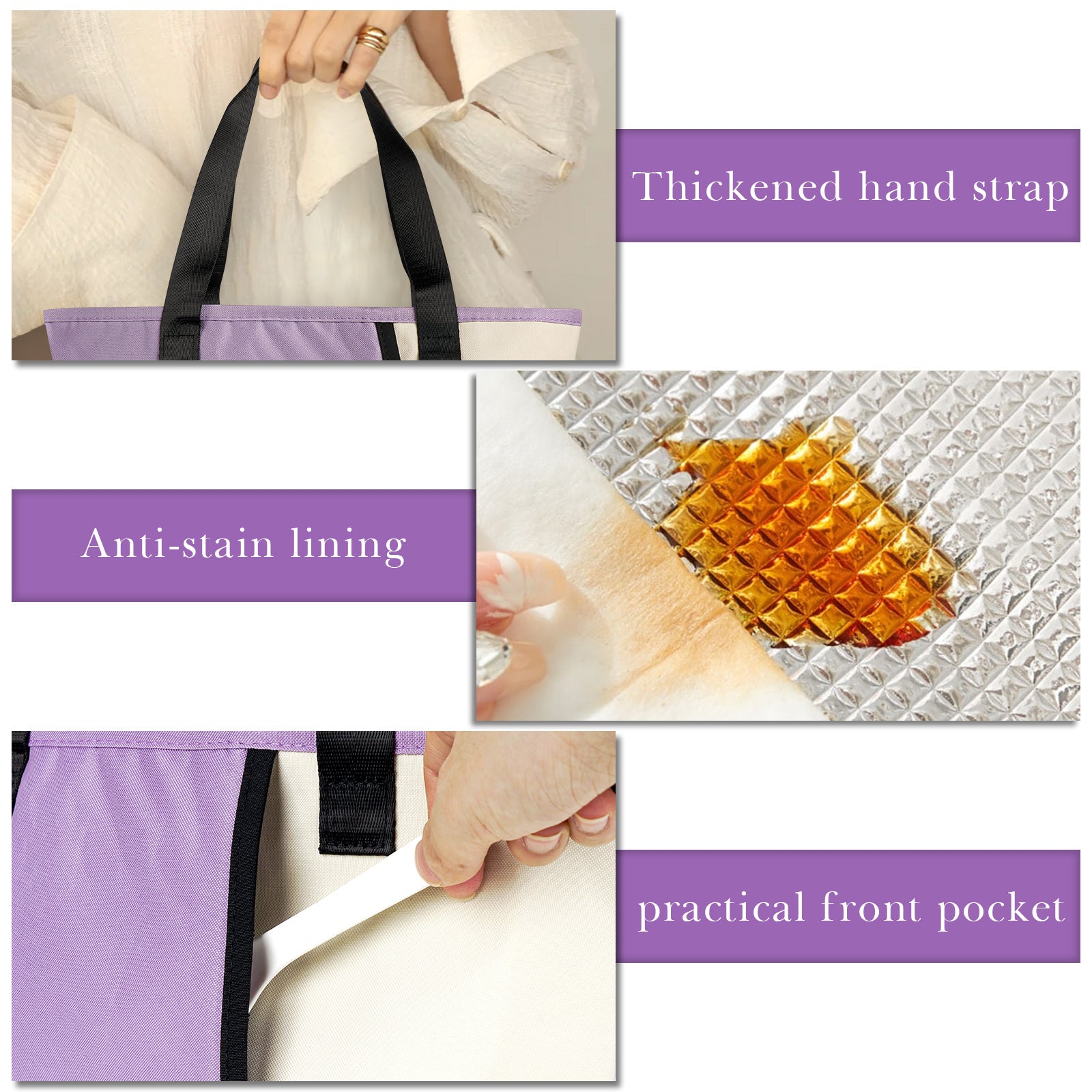 Linkidea Insulated Lunch Bag, Reusable Lunch Tote Bag with Zipper for Men & Women, Insulated Lunch Box Bag with Hand Strap Compatible with Bentogo, Iteryn, Bentoheaven, Ello, Natraprow (Purple)
