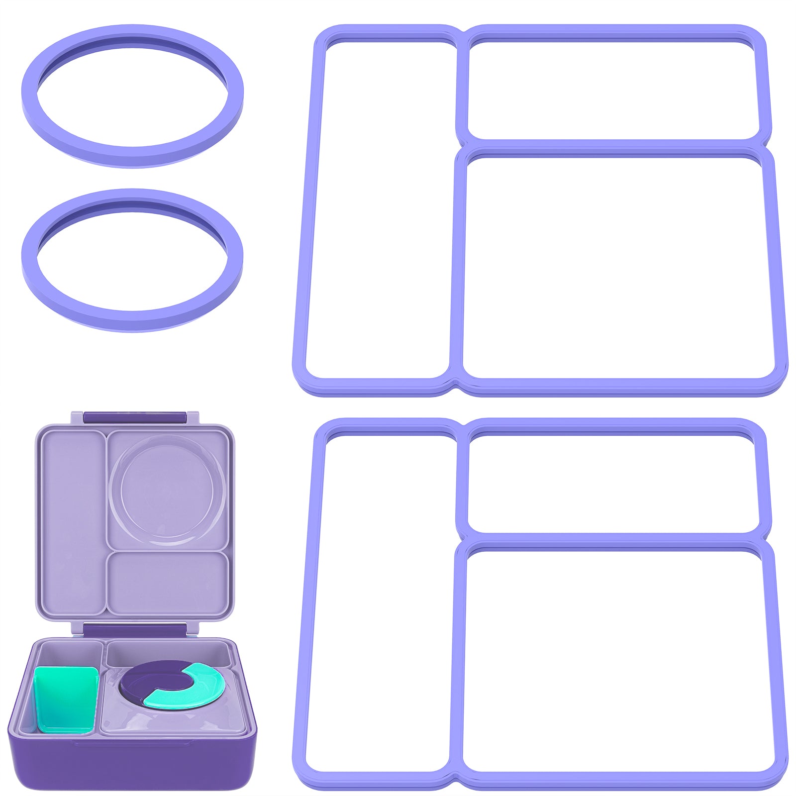 Linkidea 4 Pcs Silicone Seal Replacement, Exact Fit Lid Seal Gasket Compatible with OmieBox, Leakproof Food Safe Parts & Accessories for Bento Box (Purple)